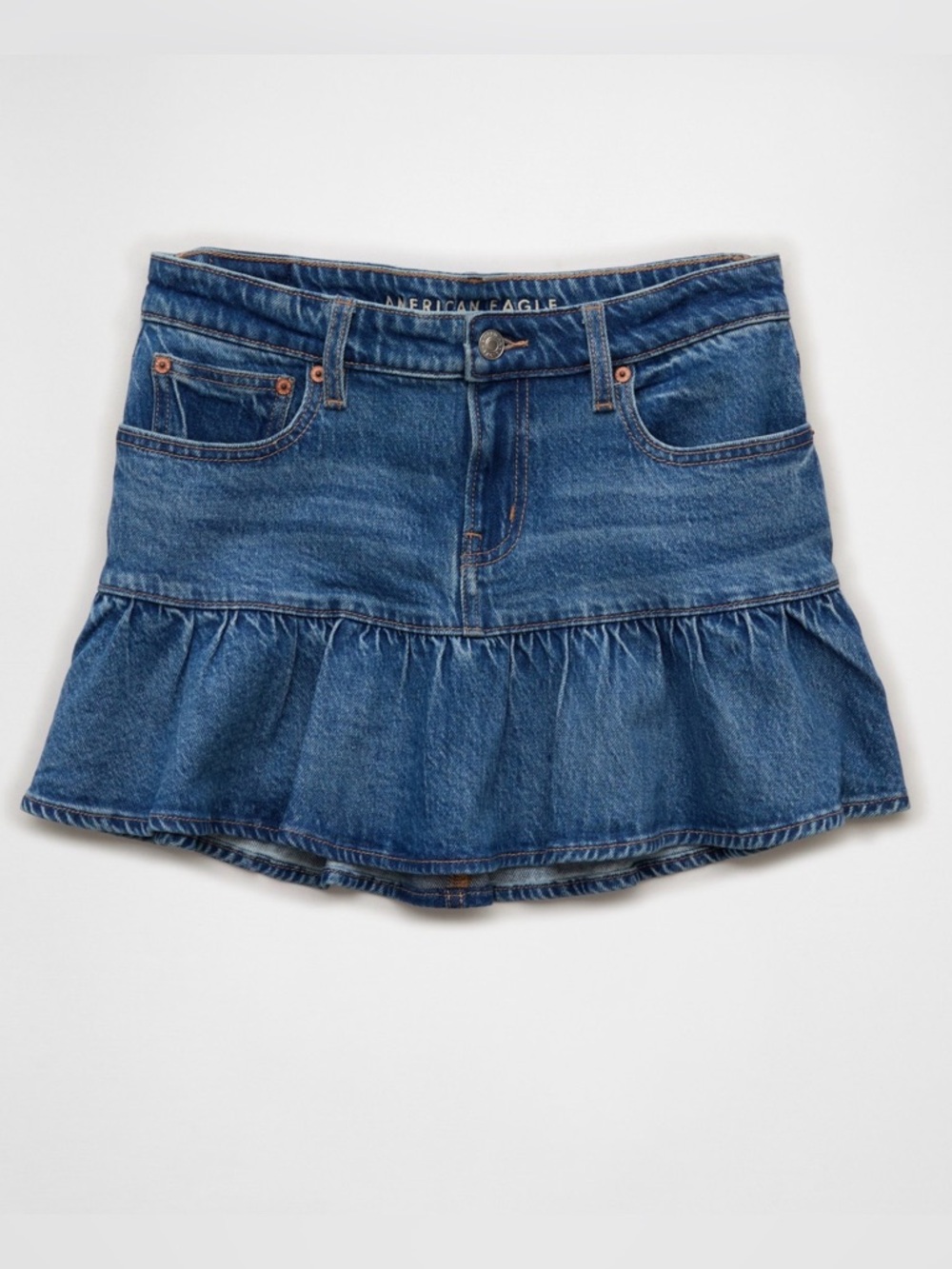 NWT American Eagle Ruffle Hem High Rise Denim Mini Skirt Size 0 / 25W - Picture 3 of 10